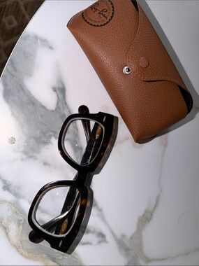 Ray-Ban Tortoise Shell Square Optical Glasses with Brown Case